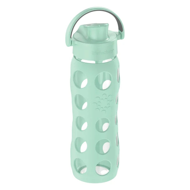 Lifefactory® 22-Oz. Glass Water Bottle with Active Flip Cap and Protective Silicone Sleeve (Mint)