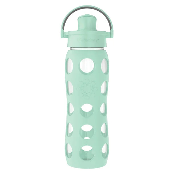 Lifefactory® 22-Oz. Glass Water Bottle with Active Flip Cap and Protective Silicone Sleeve (Mint)