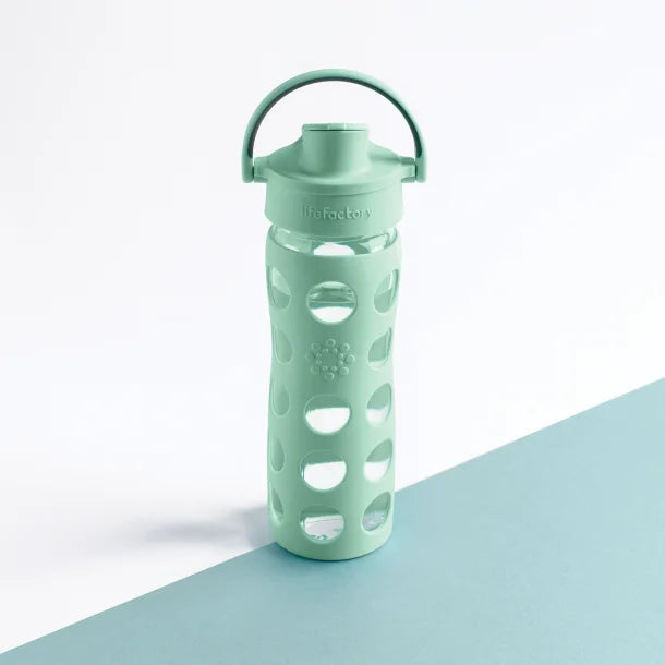 Lifefactory® 22-Oz. Glass Water Bottle with Active Flip Cap and Protective Silicone Sleeve (Mint)