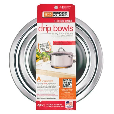 Range Kleen® Chrome Drip Bowls, Style A, 6-In. and 8-In. (4 Pack)