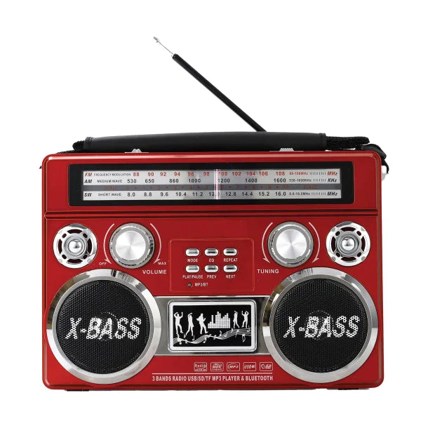 Supersonic® Portable 3-Band Radio with Bluetooth® and Flashlight, SC-1097BT (Red)