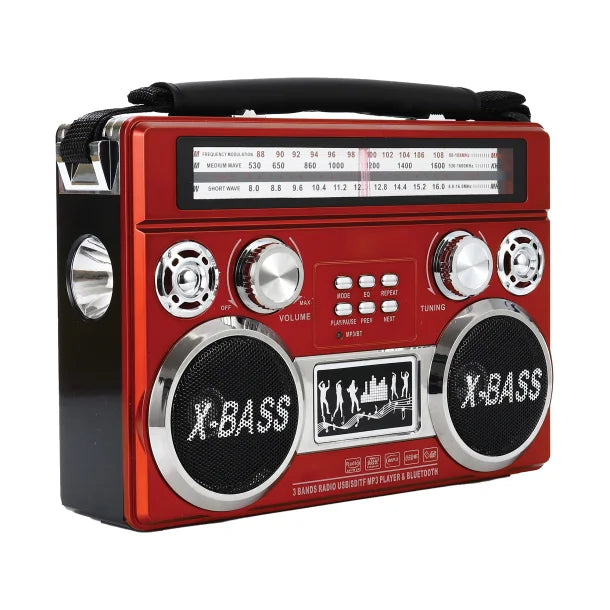 Supersonic® Portable 3-Band Radio with Bluetooth® and Flashlight, SC-1097BT (Red)