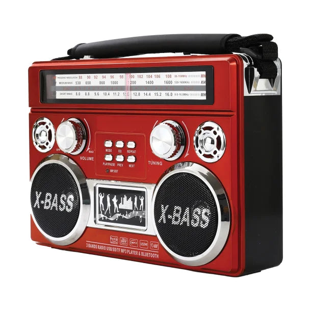 Supersonic® Portable 3-Band Radio with Bluetooth® and Flashlight, SC-1097BT (Red)