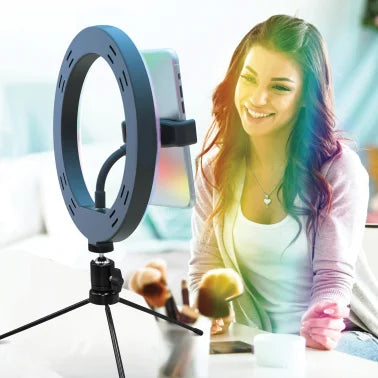 Supersonic® PRO Live Stream 10-Inch LED Selfie RGB Ring Light with Tabletop Stand