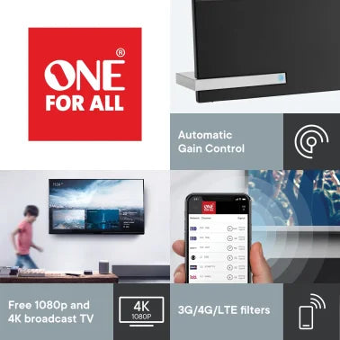 One For All® Suburbs Line Pro Amplified Indoor Flat HDTV Antenna with Automatic Gain Control