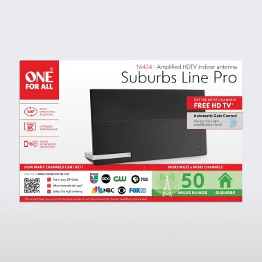 One For All® Suburbs Line Pro Amplified Indoor Flat HDTV Antenna with Automatic Gain Control