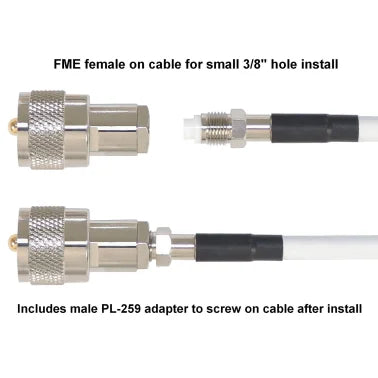 Tram® Pretuned VHF 3-dBd-Gain Marine Rachet-Mount 46-Inch Fiberglass Antenna with RG58 Cable and FME-Female Connector with PL-259 Adapter