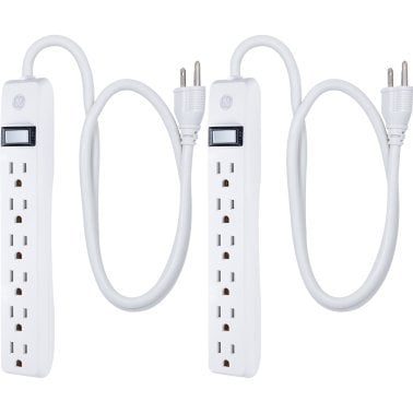 GE® 450-Joules Surge Protector, 6 Grounded Outlets, 3-Ft. Cord, White, 2 Count