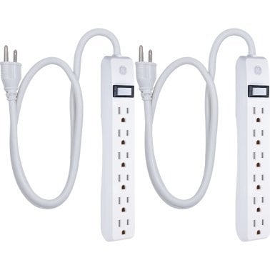 GE® 450-Joules Surge Protector, 6 Grounded Outlets, 3-Ft. Cord, White, 2 Count