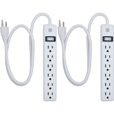 GE® 450-Joules Surge Protector, 6 Grounded Outlets, 3-Ft. Cord, White, 2 Count