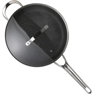 THE ROCK™ by Starfrit® 11", 4.7-Quart Deep Sauté Pan with Glass Lid & Stainless Steel Handles