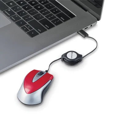 Verbatim® Corded Optical Computer Mouse, Mini Travel, 3 Buttons, USB-C® (Red)