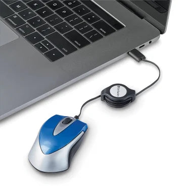 Verbatim® Corded Optical Computer Mouse, Mini Travel, 3 Buttons, USB-C® (Blue)