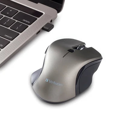 Verbatim® Wireless Blue-LED Computer Mouse with USB-C® Nano Receiver, 6 Buttons, 2.4 GHz (Graphite)