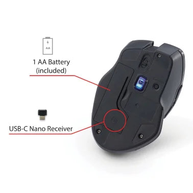 Verbatim® Wireless Blue-LED Computer Mouse with USB-C® Nano Receiver, 6 Buttons, 2.4 GHz (Graphite)