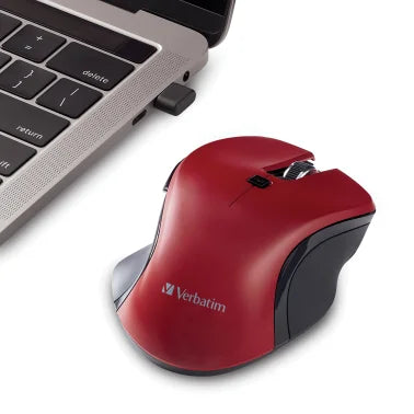 Verbatim® Wireless Blue-LED Computer Mouse with USB-C® Nano Receiver, 6 Buttons, 2.4 GHz (Red)