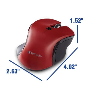 Verbatim® Wireless Blue-LED Computer Mouse with USB-C® Nano Receiver, 6 Buttons, 2.4 GHz (Red)