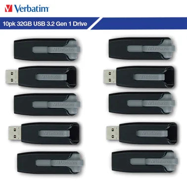 Verbatim® 32-GB Store ‘n’ Go® V3 USB 3.2 Gen 1 Flash Drives, Business Bulk 10 Count, Gray