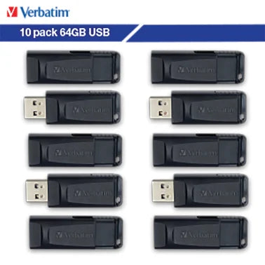 Verbatim® Store ‘n’ Go® USB-A Flash Drives, Business Bulk 10 Count, Black (64 GB)