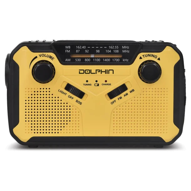 Dolphin® Audio R-100C DSP 10-Watt Portable 3-Band Emergency AM/FM/Weatherband Bluetooth® Radio with WaveSync™ and Multiple Charging Options (Yellow)