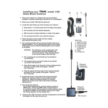 Tram® CB/Weather-Band Glass-Mount Antenna with RG58/U Cable and PL-259 Connector