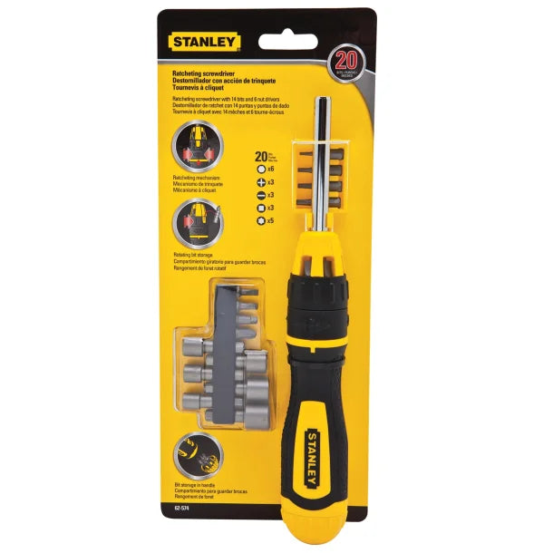 STANLEY® 20-Piece Multi-Bit Ratcheting Screwdriver Set, 62-574