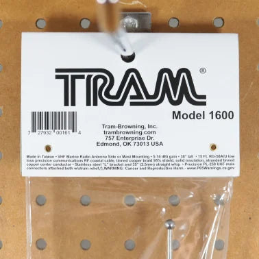 Tram® Pretuned VHF 6-dB-Gain Marine L-Bracket-Mount 35-Inch Fiberglass Antenna with RG58 Cable and PL-259 Connectors