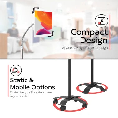 CTA Digital® Height-Adjustable Gooseneck Floor Stand for 7-In. to 13-In. Tablets