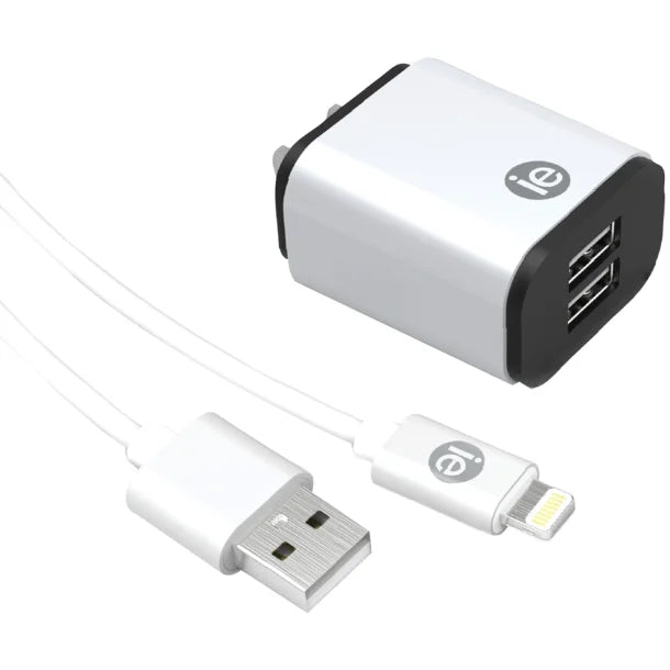 iEssentials® 2.4-Amp Dual USB Wall Charge with Lightning® to USB-A Cable, 4ft