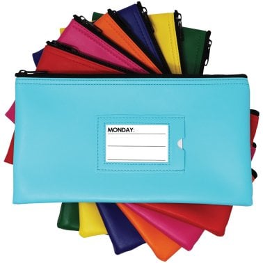 Nadex Coins™ Vinyl 7-Day Pack of Zippered Bank Deposit Cash and Coin Bags with Card Window (Neon Colors)