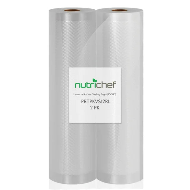 NutriChef Universal 8-In. Vacuum Sealer Bags, 2 Rolls for 100 Ft. Total Length