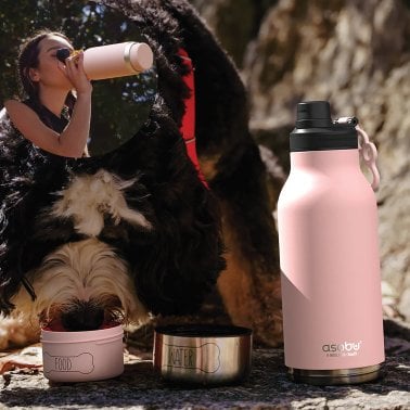 ASOBU® Buddy 32-Oz. 3-in-1 Water Bottle with Removable Dog Bowl and Food Compartment (Pink)