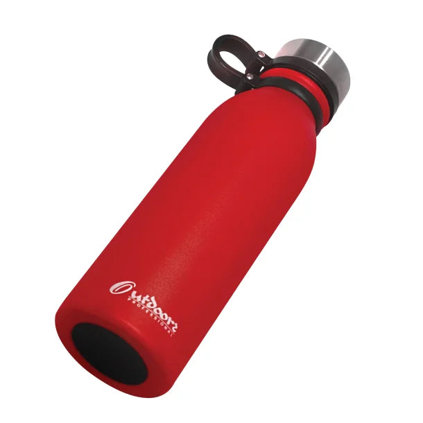 Outdoors Professional 20-Oz. Stainless Steel Double-Walled Vacuum-Insulated Travel Bottle with Leakproof Screw Cap (Red)