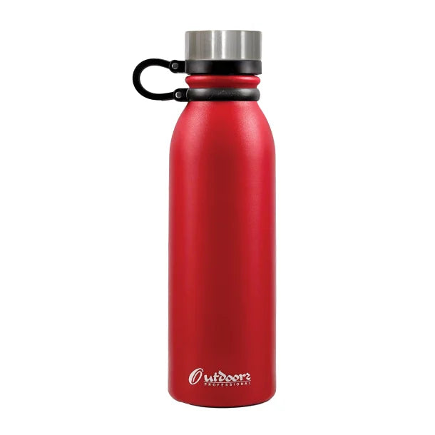 Outdoors Professional 20-Oz. Stainless Steel Double-Walled Vacuum-Insulated Travel Bottle with Leakproof Screw Cap (Red)