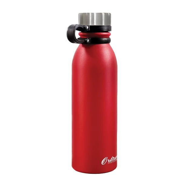 Outdoors Professional 20-Oz. Stainless Steel Double-Walled Vacuum-Insulated Travel Bottle with Leakproof Screw Cap (Red)