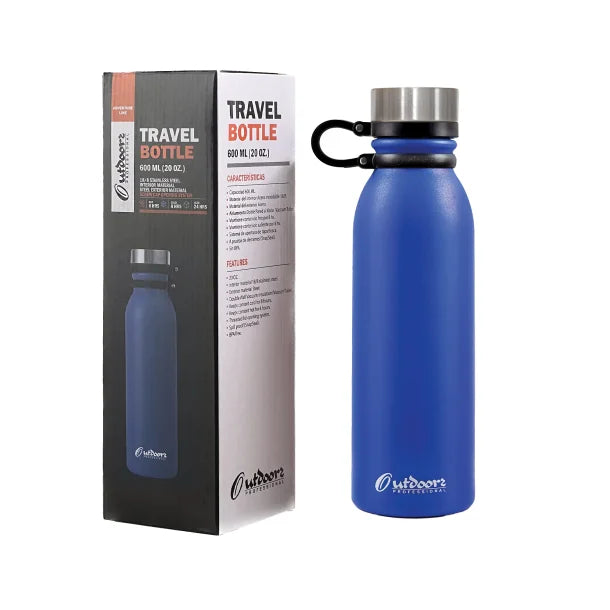 Outdoors Professional 20-Oz. Stainless Steel Double-Walled Vacuum-Insulated Travel Bottle with Leakproof Screw Cap (Blue)