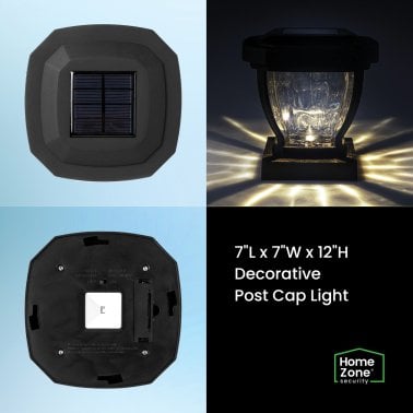 Home Zone Security® 12-Lumen-Each 4 x 4 Solar LED Post Cap Lights (Black)