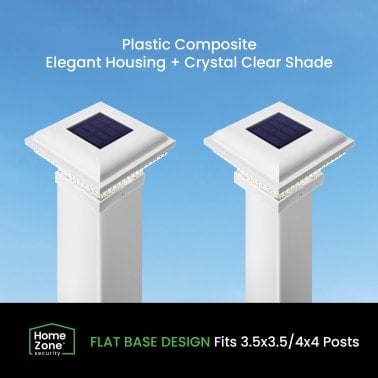 Home Zone Security® Outdoor Solar Post Cap Lights for 3.5-In. x 3.5-In. and 4-In. x 4-In. Posts, 2 Pack (White)