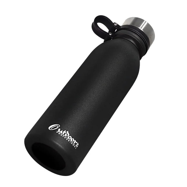 Outdoors Professional 20-Oz. Stainless Steel Double-Walled Vacuum-Insulated Travel Bottle with Leakproof Screw Cap (Black)