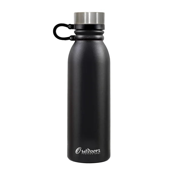 Outdoors Professional 20-Oz. Stainless Steel Double-Walled Vacuum-Insulated Travel Bottle with Leakproof Screw Cap (Black)