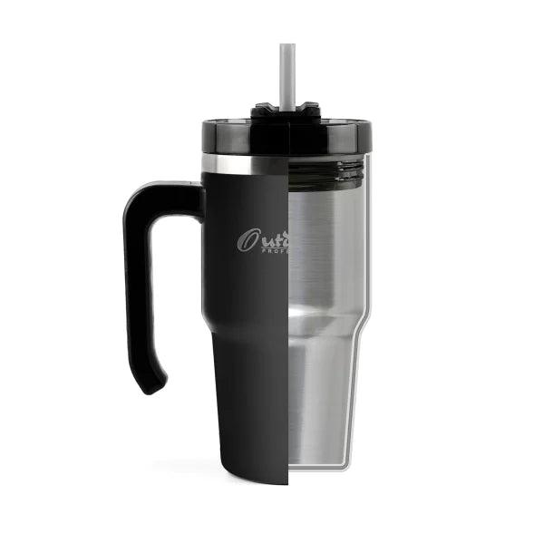 Outdoors Professional 20-Oz. Stainless Steel Double-Walled Insulated Tumbler with Straw (Black)