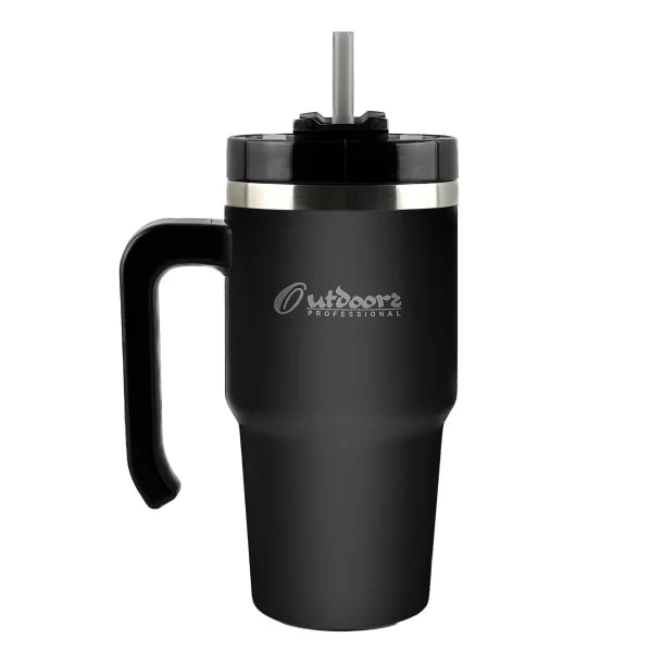 Outdoors Professional 20-Oz. Stainless Steel Double-Walled Insulated Tumbler with Straw (Black)