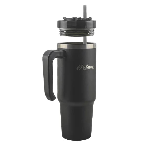 Outdoors Professional 30-Oz. Stainless Steel Double-Walled Insulated Tumbler with Straw (Black)