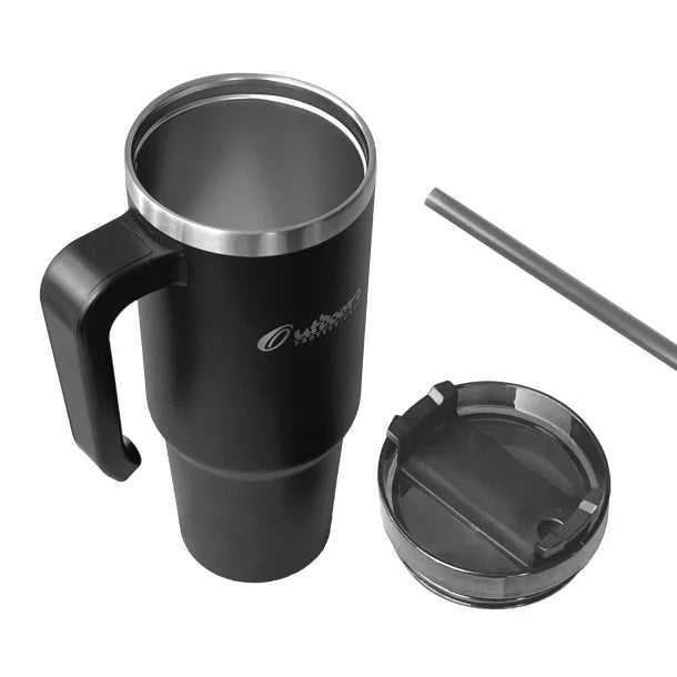 Outdoors Professional 30-Oz. Stainless Steel Double-Walled Insulated Tumbler with Straw (Black)