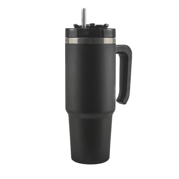 Outdoors Professional 30-Oz. Stainless Steel Double-Walled Insulated Tumbler with Straw (Black)