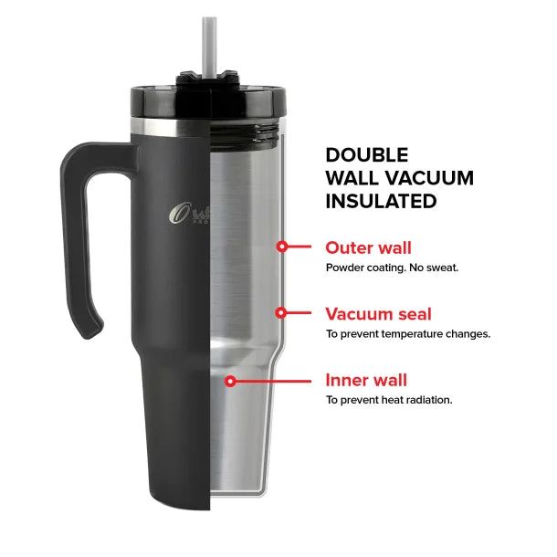 Outdoors Professional 30-Oz. Stainless Steel Double-Walled Insulated Tumbler with Straw (Black)