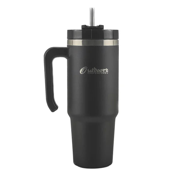 Outdoors Professional 30-Oz. Stainless Steel Double-Walled Insulated Tumbler with Straw (Black)