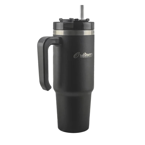 Outdoors Professional 30-Oz. Stainless Steel Double-Walled Insulated Tumbler with Straw (Black)