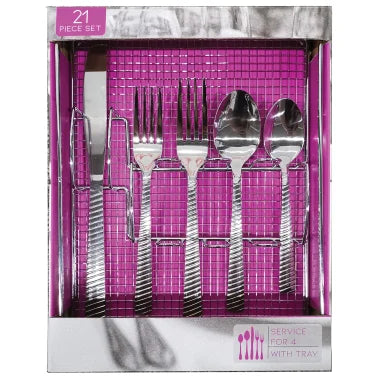 EuroHome 21-Piece Heavyweight Stainless Steel Cutlery Set with Storage Tray