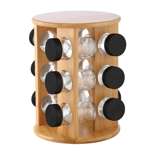 ELLE Decor 12-Jar Spice Rack Organizer, Black and Wood